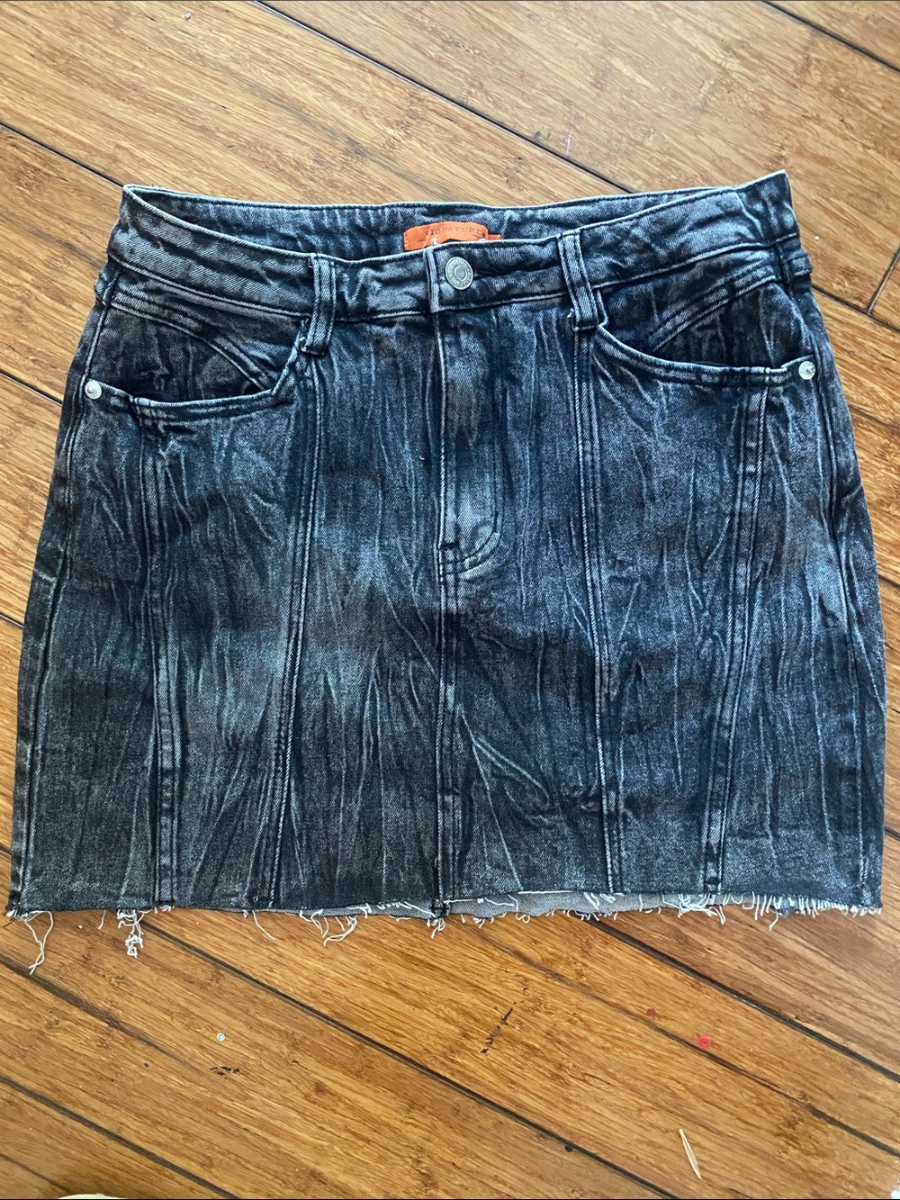 Signature by Levi Strauss Washed Black Denim Mini Skirt
